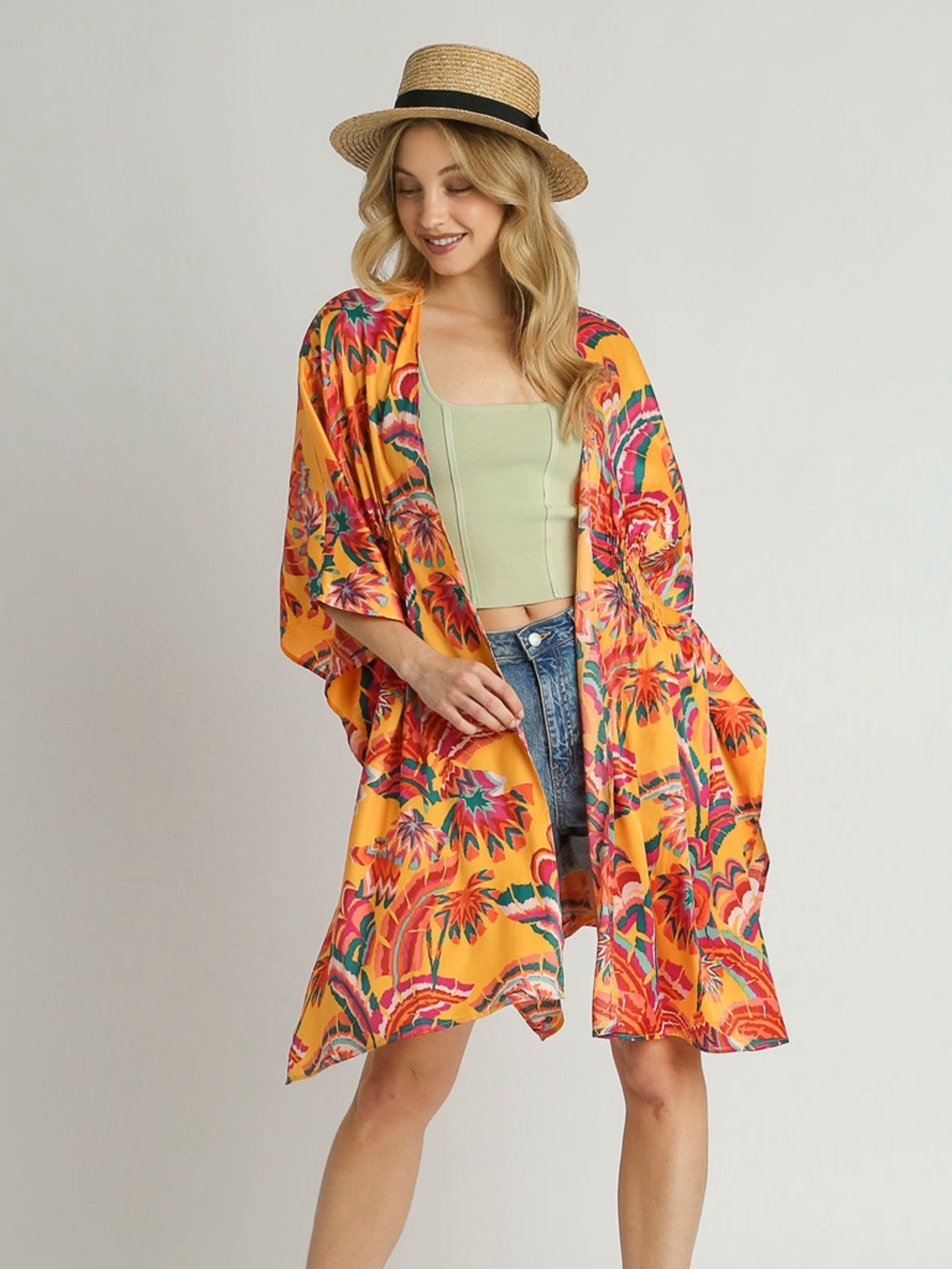 Umgee Floral Print Open Front Kimono